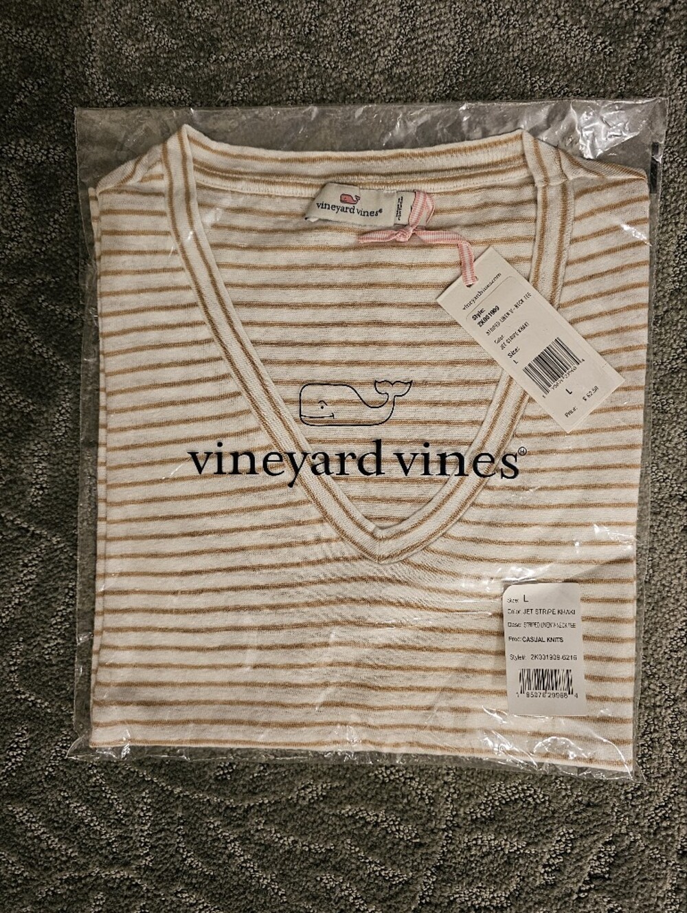 Vineyard Vines Women's Cream & Gold Striped V-Neck Top
